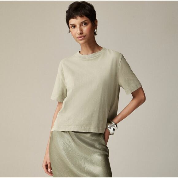 J.Crew Relaxed Premium Weight Cropped T-Shirt In Pale Surplus Size Small - Picture 1 of 7